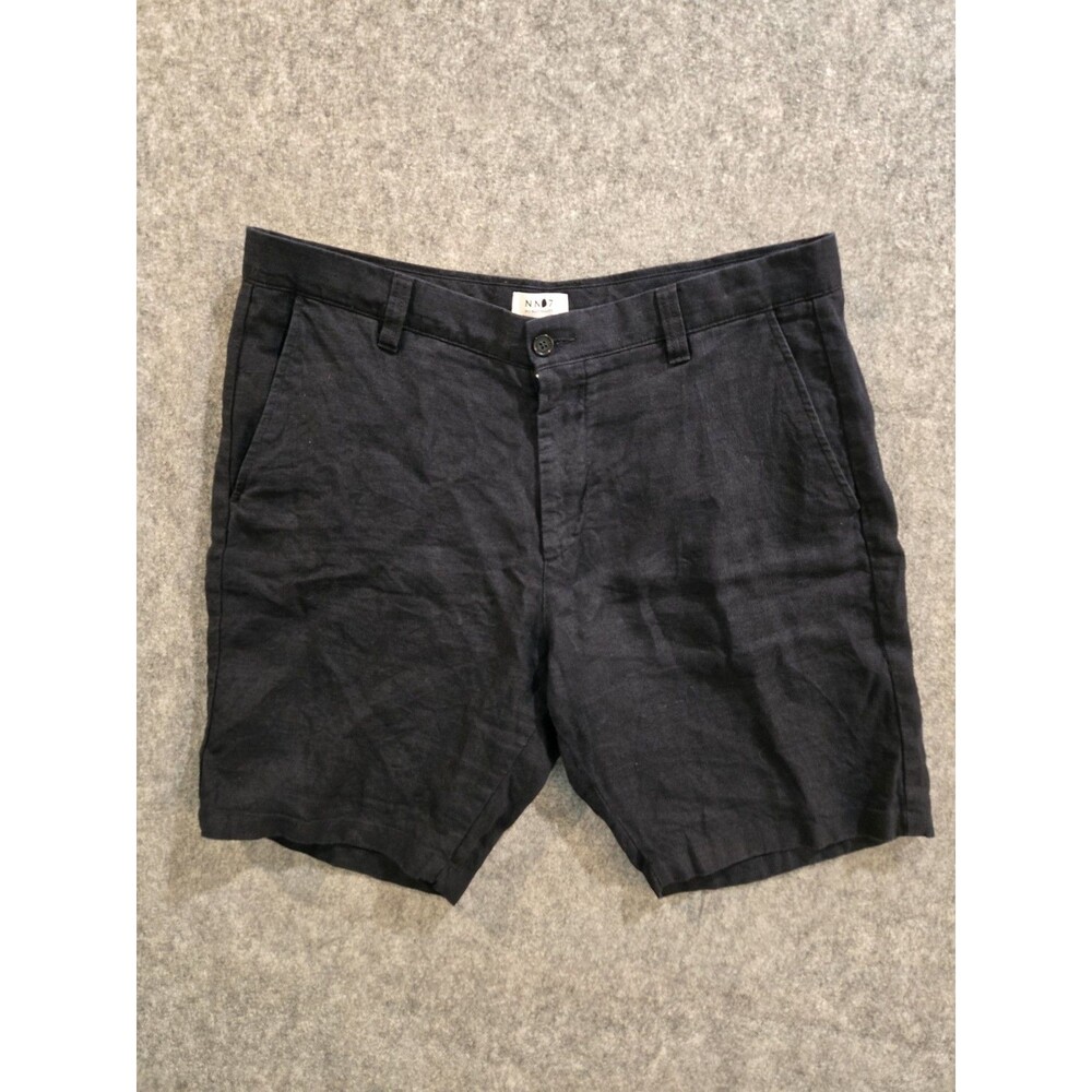 NN07 NO NATIONALITY Linen Crown Shorts Mens 36 Navy Blue Preppy Beach Casual